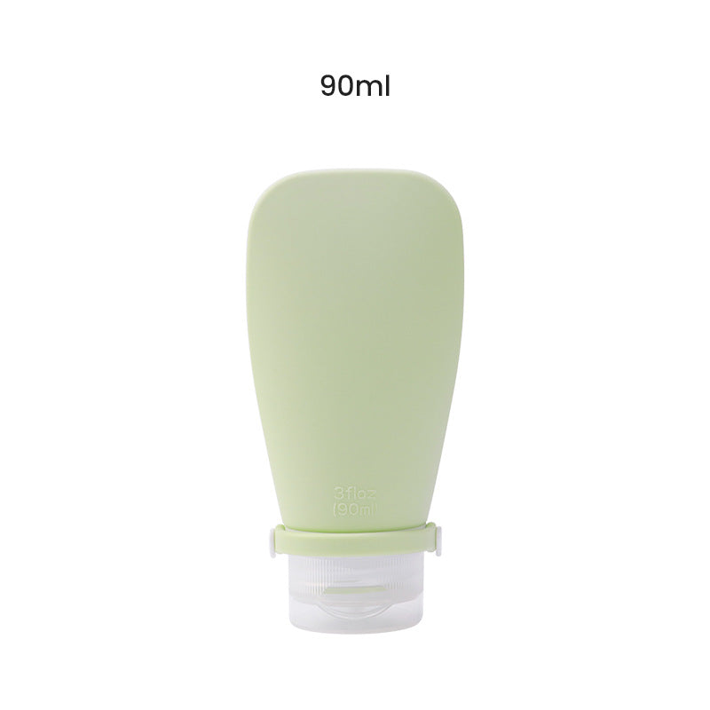 Green silicone bottle with 90ml label on a white background