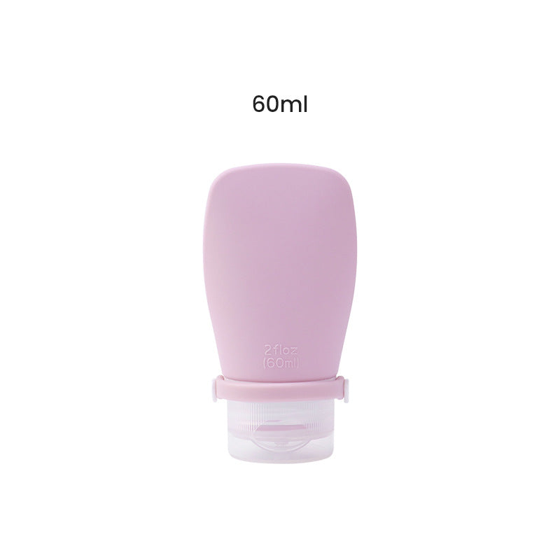 Pink silicone bottle with 60ml label on a white background