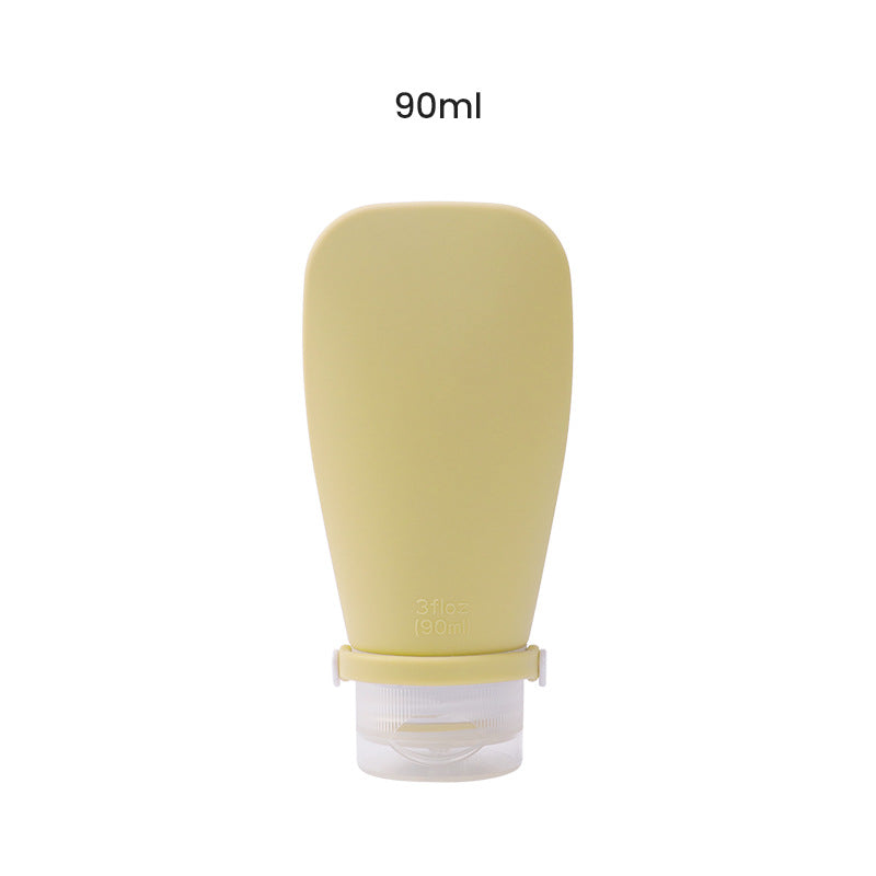 Yellow silicone bottle with 90ml label on a white background